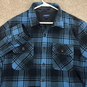 Croft &‎ Barrow Mens Fleece Flannel Shirt Jacket Medium Blue Black Plaid HOLE